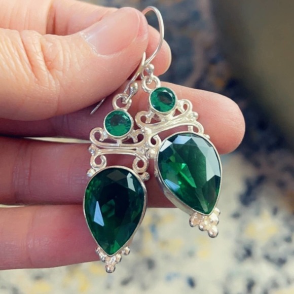 Sterling Silver Jeweled Dangle Earrings - Picture 6 of 17